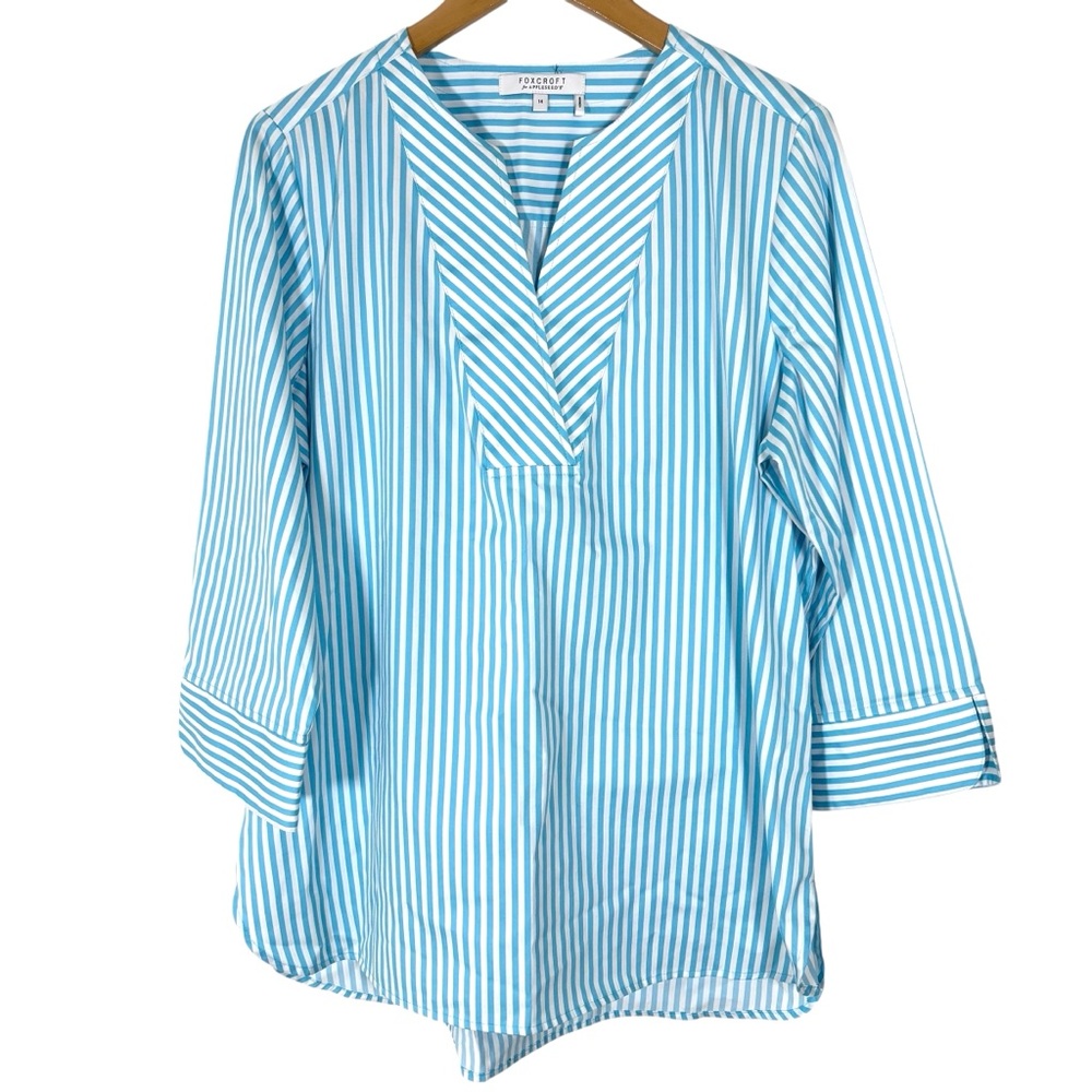 Foxcroft‎ Striped Tunic Blouse Preppy Classic